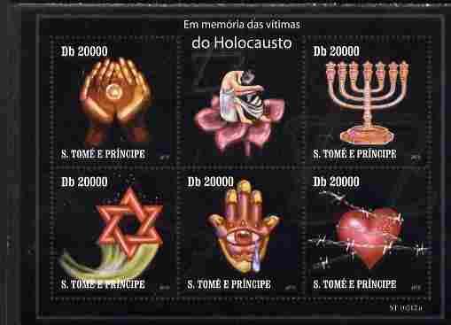 St Thomas & Prince Islands 2010 In Memory of Holocaust Victims perf sheetlet containing 5 values unmounted mint , stamps on , stamps on  stamps on judaica, stamps on  stamps on judaism, stamps on  stamps on  ww2 , stamps on  stamps on 