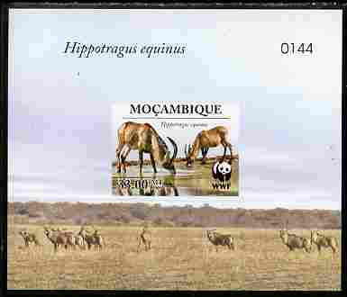 Mozambique 2009 WWF - Antelope Hippotragus equinus imperf deluxe sheetlet #1 (numbered from a limited edition), stamps on animals, stamps on  wwf , stamps on antelope