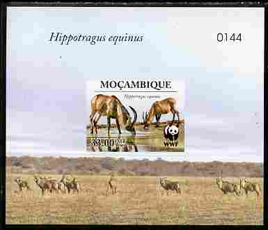 Mozambique 2009 WWF - Antelope Hippotragus equinus imperf deluxe sheetlet #1 (numbered from a limited edition), stamps on , stamps on  stamps on animals, stamps on  stamps on  wwf , stamps on  stamps on antelope