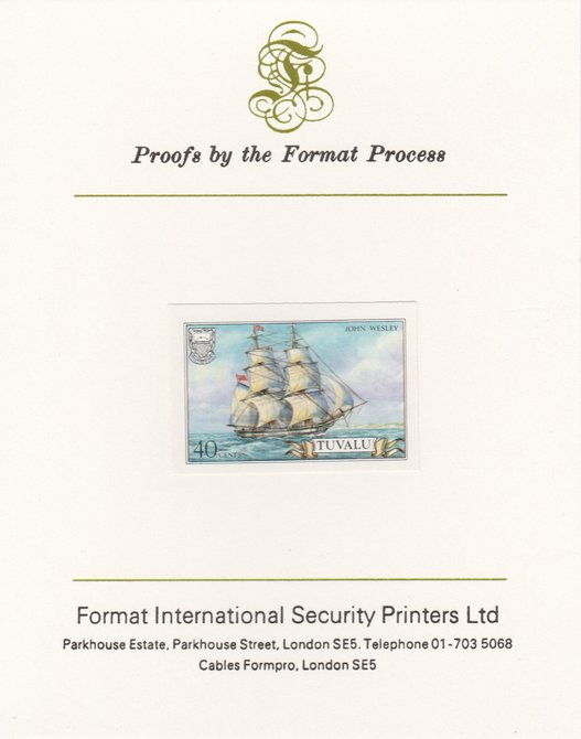 Tuvalu 1986 Ships #3 Brig John Wesley 40c imperf proof mounted on Format International proof card, as SG 378, stamps on , stamps on  stamps on ships