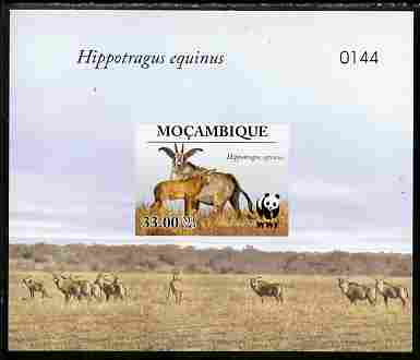 Mozambique 2009 WWF - Antelope Hippotragus equinus imperf deluxe sheetlet #3 (numbered from a limited edition), stamps on , stamps on  stamps on animals, stamps on  stamps on  wwf , stamps on  stamps on antelope