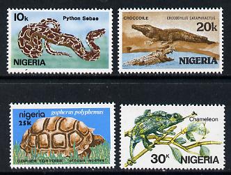 Nigeria 1986 Reptiles set of 4 (Crocodile, Python, Tortoise & Chameleon) unmounted mint SG 509-12*, stamps on animals    reptiles    tortoises, stamps on chameleons