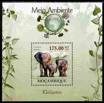 Mozambique 2010 The Environment - Elephants perf souvenir sheet unmounted mint Michel BL 300, stamps on animals, stamps on elephants, stamps on environment, stamps on 
