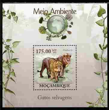 Mozambique 2010 The Environment - Wild Cats perf souvenir sheet unmounted mint Michel BL 304, stamps on , stamps on  stamps on animals, stamps on  stamps on cats, stamps on  stamps on lions, stamps on  stamps on environment, stamps on  stamps on 