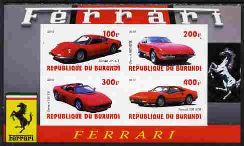 Burundi 2010 Ferrari Sports cars #1 imperf sheetlet containing 4 values unmounted mint, stamps on , stamps on  stamps on ferrari, stamps on  stamps on cars, stamps on  stamps on racing cars