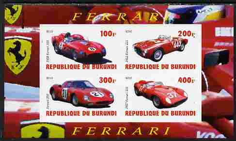 Burundi 2010 Ferrari Sports cars #2 imperf sheetlet containing 4 values unmounted mint, stamps on , stamps on  stamps on ferrari, stamps on  stamps on cars, stamps on  stamps on racing cars