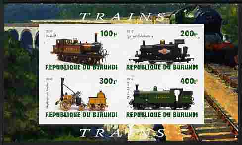 Burundi 2010 Steam Locomotives #1 imperf sheetlet containing 4 values unmounted mint, stamps on , stamps on  stamps on railways