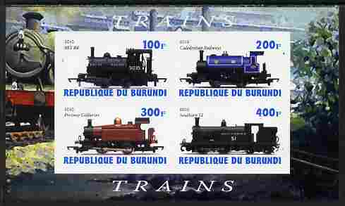 Burundi 2010 Steam Locomotives #2 imperf sheetlet containing 4 values unmounted mint, stamps on , stamps on  stamps on railways