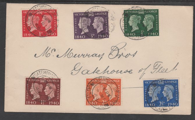 GB 1940 Centenary set of 6 on plain cover with first day cancels cat �55, stamps on , stamps on  stamps on gb 1940 centenary set of 6 on plain cover with first day cancels cat �55