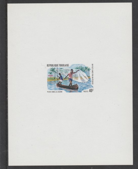 Togo 1974 FISHING - 4 deluxe die proof sheets in issued colours as SG 1008-10 & 1012, stamps on 