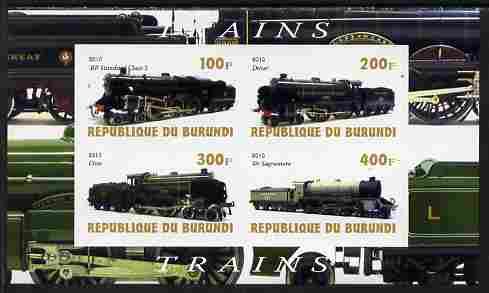 Burundi 2010 Steam Locomotives #3 imperf sheetlet containing 4 values unmounted mint, stamps on , stamps on  stamps on railways