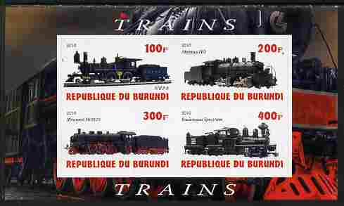 Burundi 2010 Steam Locomotives #4 imperf sheetlet containing 4 values unmounted mint, stamps on , stamps on  stamps on railways