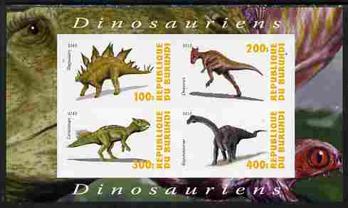 Burundi 2010 Dinosaurs #1 imperf sheetlet containing 4 values unmounted mint, stamps on , stamps on  stamps on dinosaurs