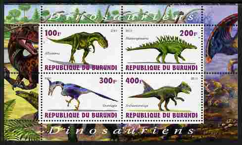 Burundi 2010 Dinosaurs #2 perf sheetlet containing 4 values unmounted mint, stamps on dinosaurs
