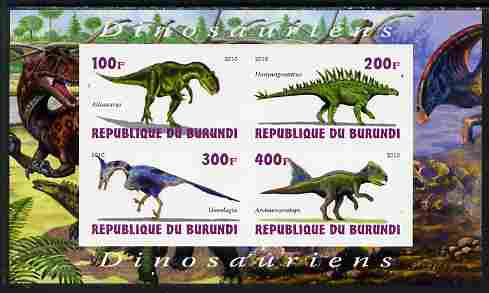 Burundi 2010 Dinosaurs #2 imperf sheetlet containing 4 values unmounted mint, stamps on dinosaurs