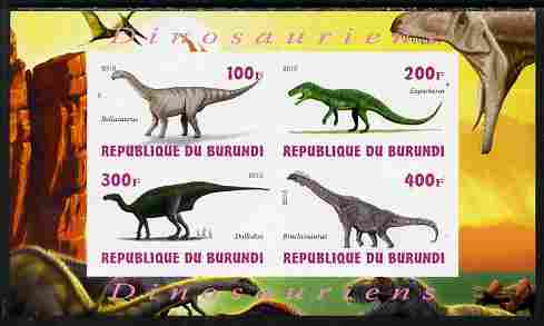 Burundi 2010 Dinosaurs #3 imperf sheetlet containing 4 values unmounted mint, stamps on , stamps on  stamps on dinosaurs