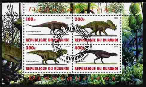 Burundi 2010 Dinosaurs #4 perf sheetlet containing 4 values fine cto used, stamps on dinosaurs