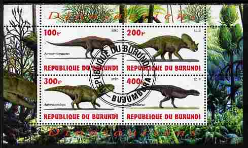 Burundi 2010 Dinosaurs #4 perf sheetlet containing 4 values fine cto used, stamps on , stamps on  stamps on dinosaurs