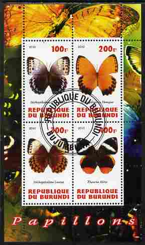 Burundi 2010 Butterflies #1 perf sheetlet containing 4 values fine cto used, stamps on , stamps on  stamps on butterflies