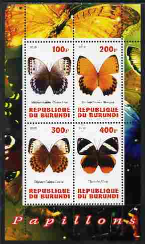 Burundi 2010 Butterflies #1 perf sheetlet containing 4 values unmounted mint, stamps on , stamps on  stamps on butterflies