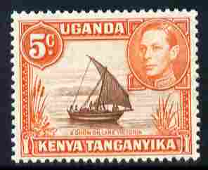 Kenya, Uganda & Tanganyika 1938-54 KG6 Dhow on Lake Victoria 5c brown & orange perf 13 x 11.25 unmounted mint, SG 133, stamps on , stamps on  kg6 , stamps on lakes, stamps on ships