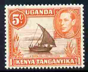 Kenya, Uganda & Tanganyika 1938-54 KG6 Dhow on Lake Victoria 5c brown & orange perf 13 x 11.25 unmounted mint, SG 133, stamps on , stamps on  stamps on , stamps on  stamps on  kg6 , stamps on  stamps on lakes, stamps on  stamps on ships