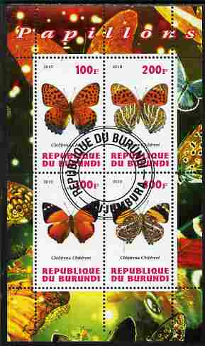 Burundi 2010 Butterflies #2 perf sheetlet containing 4 values fine cto used, stamps on , stamps on  stamps on butterflies