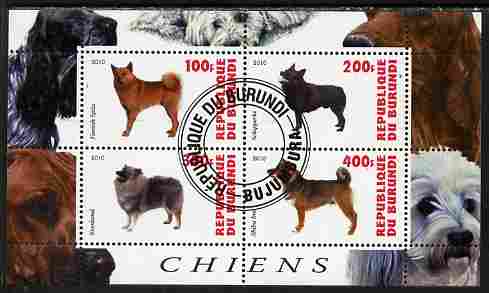 Burundi 2010 Dogs #1 perf sheetlet containing 4 values fine cto used, stamps on , stamps on  stamps on dogs