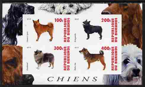 Burundi 2010 Dogs #1 imperf sheetlet containing 4 values unmounted mint, stamps on dogs