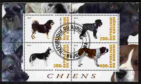 Burundi 2010 Dogs #2 perf sheetlet containing 4 values fine cto used, stamps on , stamps on  stamps on dogs