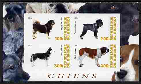 Burundi 2010 Dogs #2 imperf sheetlet containing 4 values unmounted mint, stamps on , stamps on  stamps on dogs