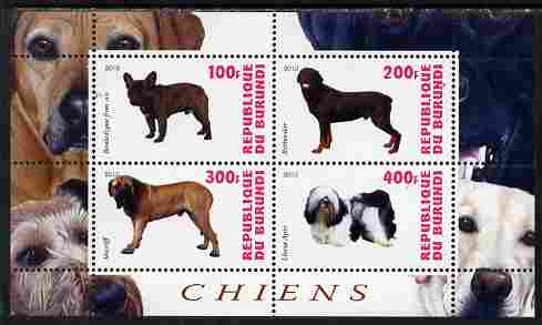 Burundi 2010 Dogs #4 perf sheetlet containing 4 values unmounted mint, stamps on , stamps on  stamps on dogs