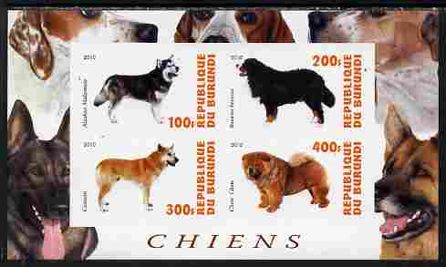 Burundi 2010 Dogs #5 imperf sheetlet containing 4 values unmounted mint, stamps on , stamps on  stamps on dogs