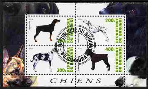 Burundi 2010 Dogs #8 perf sheetlet containing 4 values fine cto used, stamps on , stamps on  stamps on dogs