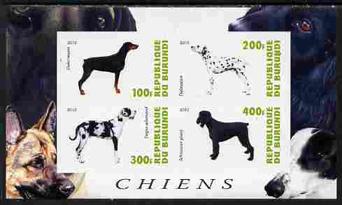 Burundi 2010 Dogs #8 imperf sheetlet containing 4 values unmounted mint, stamps on dogs