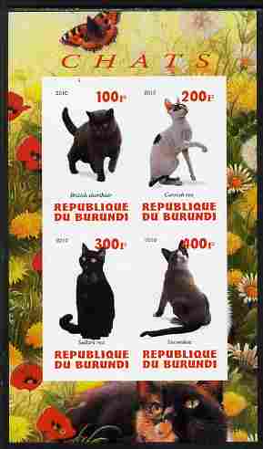 Burundi 2010 Cats #2 imperf sheetlet containing 4 values unmounted mint, stamps on , stamps on  stamps on cats