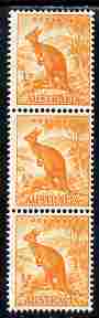Australia 1948-56 Kangaroo 1/2d coil strip of 3 SG 228c, stamps on animals, stamps on  kg6 , stamps on kangaroo