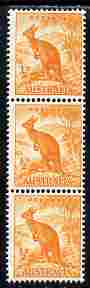 Australia 1948-56 Kangaroo 1/2d coil strip of 3 SG 228c, stamps on , stamps on  stamps on animals, stamps on  stamps on  kg6 , stamps on  stamps on kangaroo