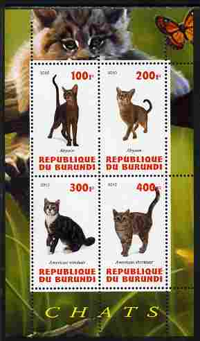 Burundi 2010 Cats #3 perf sheetlet containing 4 values unmounted mint, stamps on , stamps on  stamps on cats