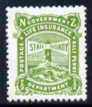 New Zealand 1913-37 Life Insurance 1/2d yellow-green P14x15 (Lighthouse) unmounted mint SG L24a, stamps on , stamps on  stamps on , stamps on  stamps on  kg5 , stamps on  stamps on lighthouses