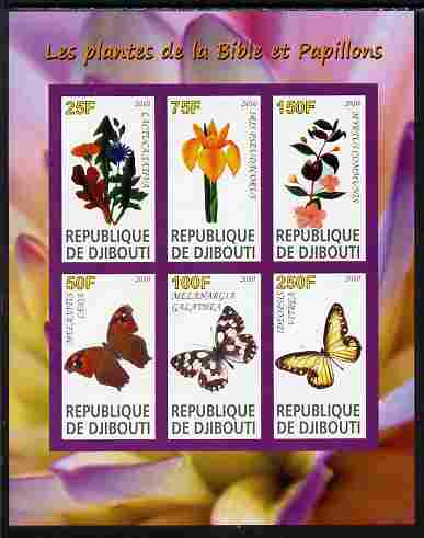 Djibouti 2010 Butterflies & Plants from the Bible #4 imperf sheetlet containing 6 values unmounted mint, stamps on , stamps on  stamps on butterflies, stamps on  stamps on flowers, stamps on  stamps on bible, stamps on  stamps on religion