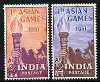 India 1951 First Asian Games perf set of 2 mounted mint, SG 335-6, stamps on sport, stamps on 
