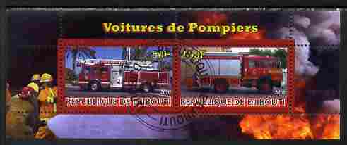 Djibouti 2010 Fire Engines #1 perf sheetlet containing 2 values fine cto used, stamps on , stamps on  stamps on fire