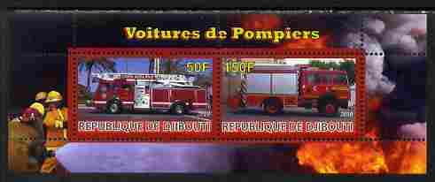 Djibouti 2010 Fire Engines #1 perf sheetlet containing 2 values unmounted mint, stamps on , stamps on  stamps on fire