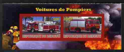 Djibouti 2010 Fire Engines #1 imperf sheetlet containing 2 values unmounted mint, stamps on , stamps on  stamps on fire