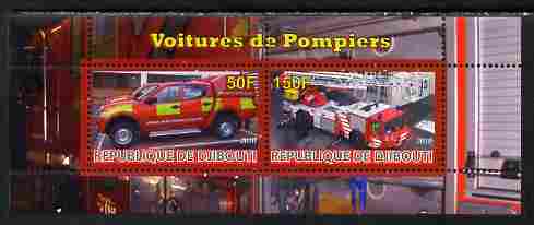 Djibouti 2010 Fire Engines #2 perf sheetlet containing 2 values unmounted mint, stamps on , stamps on  stamps on fire