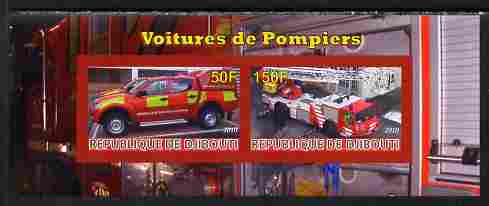 Djibouti 2010 Fire Engines #2 imperf sheetlet containing 2 values unmounted mint, stamps on fire