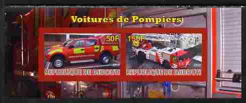 Djibouti 2010 Fire Engines #2 imperf sheetlet containing 2 values unmounted mint, stamps on , stamps on  stamps on fire