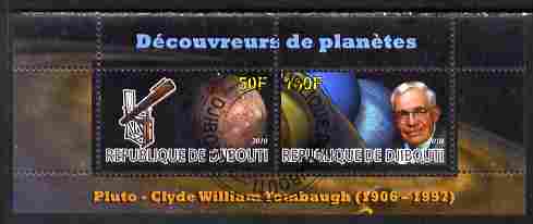 Djibouti 2010 Planets & Clyde William Tombaugh perf sheetlet containing 2 values fine cto used, stamps on personalities, stamps on astronomy, stamps on planets, stamps on telescopes