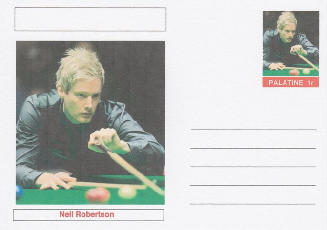 Palatine (Fantasy) Personalities - Neil Robertson (snooker) postal stationery card unused and fine, stamps on personalities, stamps on sport, stamps on snooker